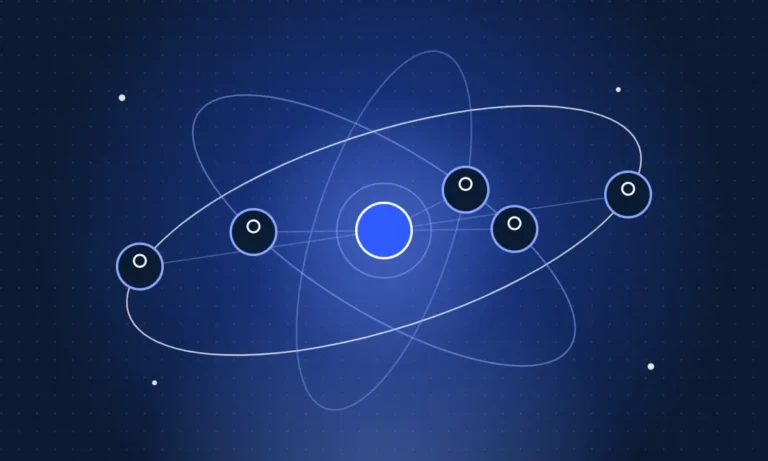 Illustration of people orbiting a central core, for the consulting manager job at Ellipsia